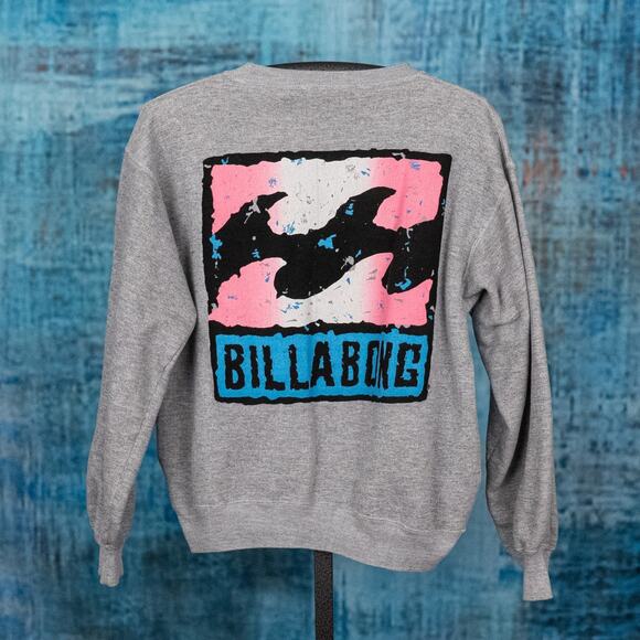 Vintage 90s Billabong Crew Neck Spell-Out Logo Sweatshirt LARGE Surf Beach Wave